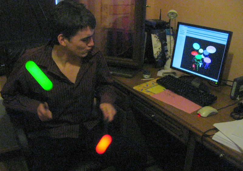 Geek playing the virtual drums